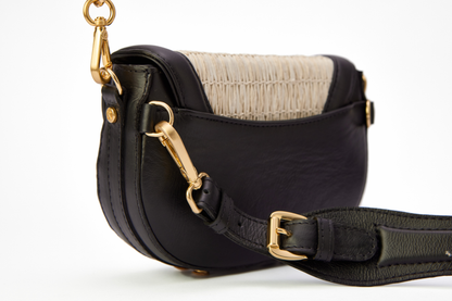 Bolsa Silvia Pochete Ráfia Natural Off White c/ Preto
