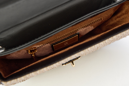 Bolsa Silvia Pochete Ráfia Natural Off White c/ Preto