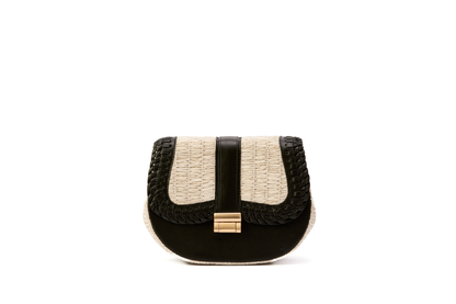 Bolsa Tarsila Mini Ráfia Natural Off White c/ Preto