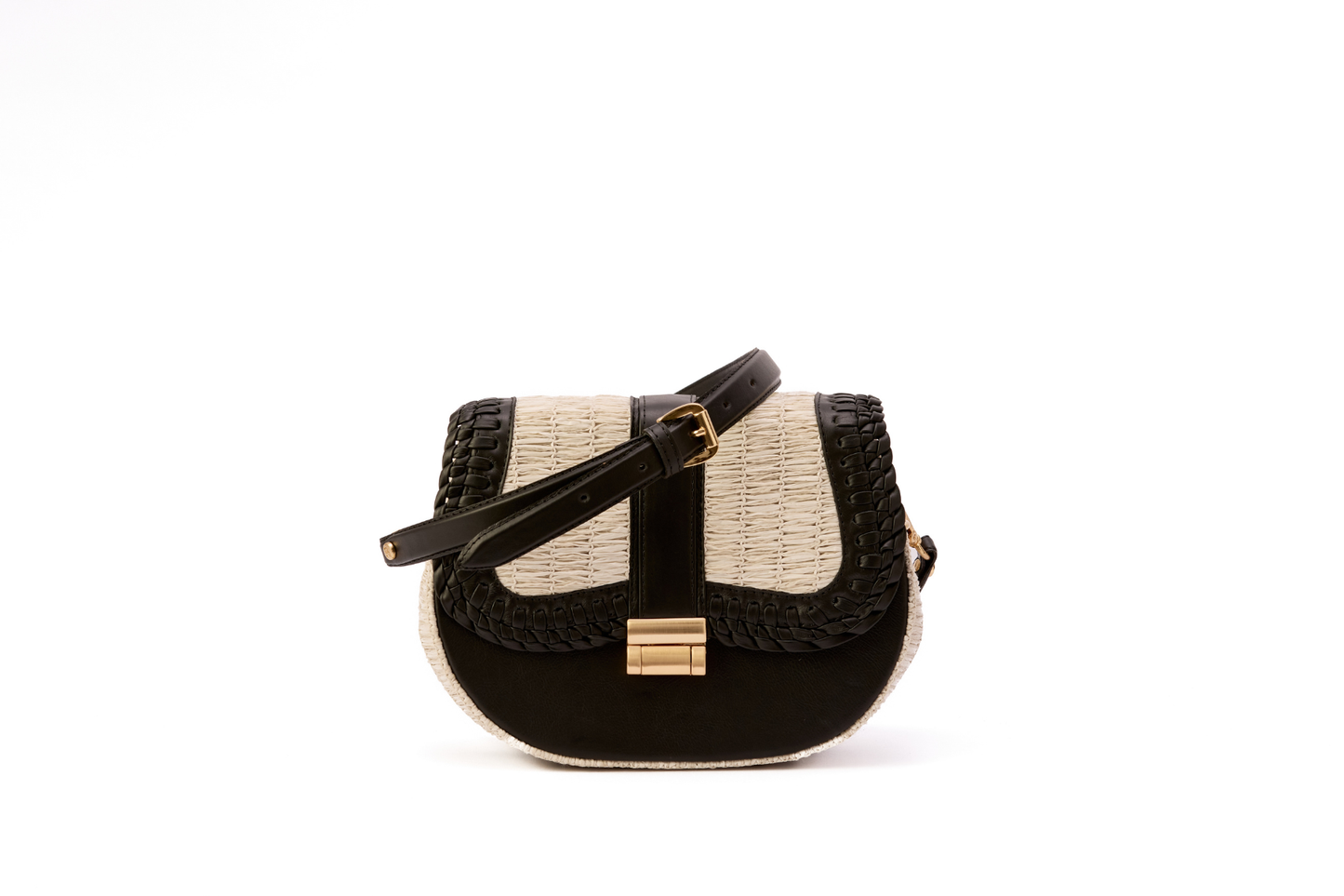 Bolsa Tarsila Mini Ráfia Natural Off White c/ Preto