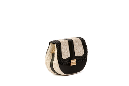 Bolsa Tarsila Mini Ráfia Natural Off White c/ Preto